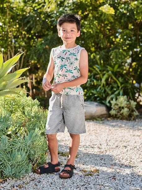Bermuda garçon jean facile à enfiler bleu imprimé+denim gris+double stone+rayé bleu+stone 7 - vertbaudet enfant 
