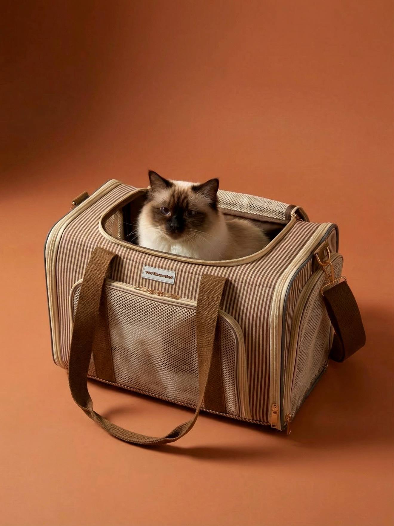 Sac à dos transport animal rayé beige Sac à dos transport animal rayé beige