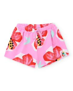 -Short fille en maille avec taille élastiquée