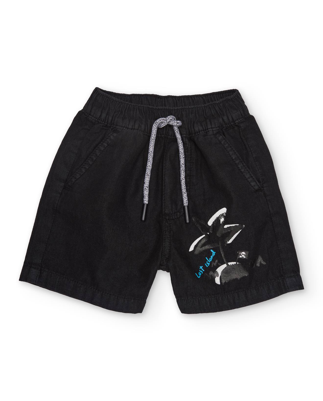 Bermuda Pour Garon En Coton Avec Motif Palmier Noir 15 €