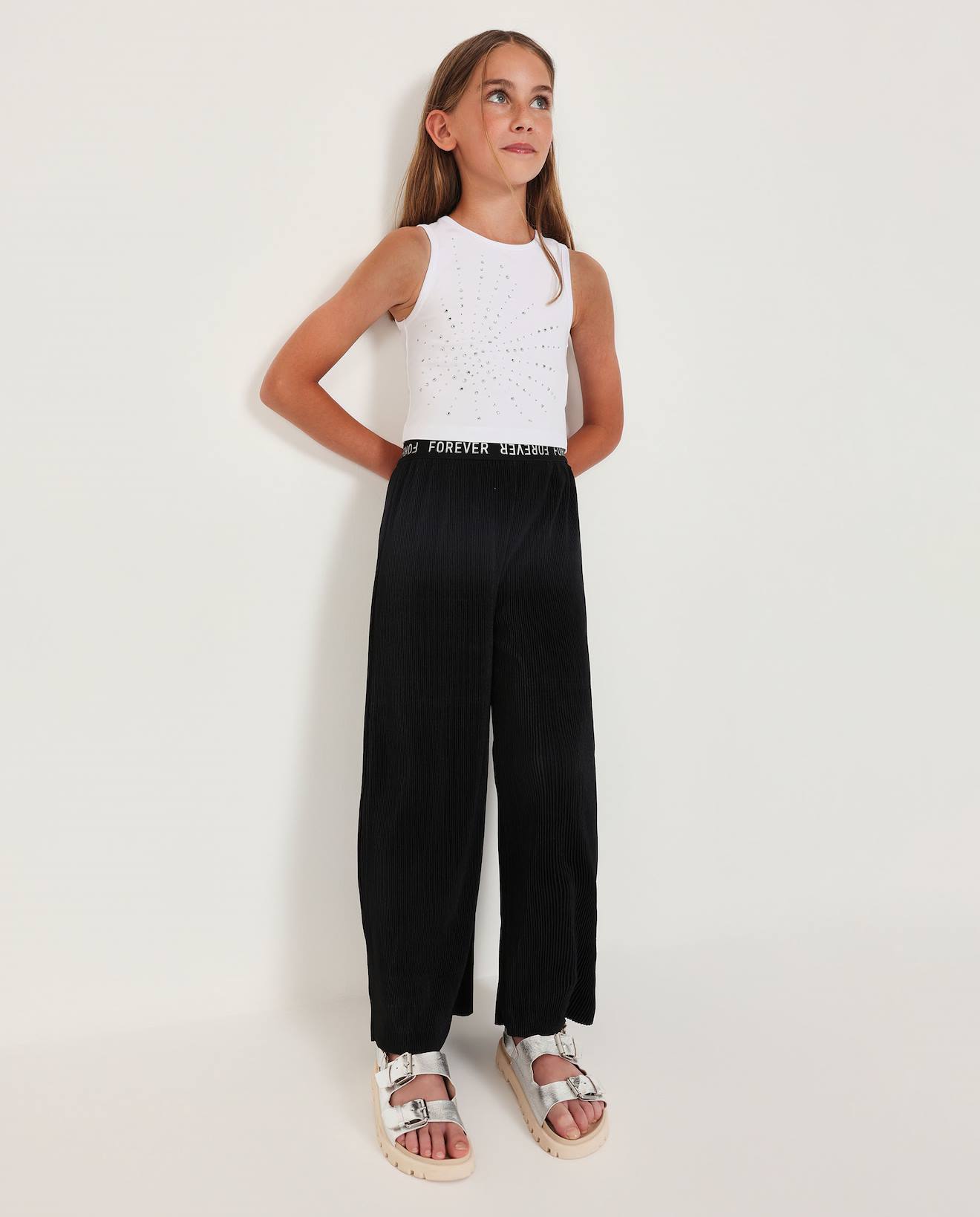Pantalon Fille En Maille Côtelée Noir