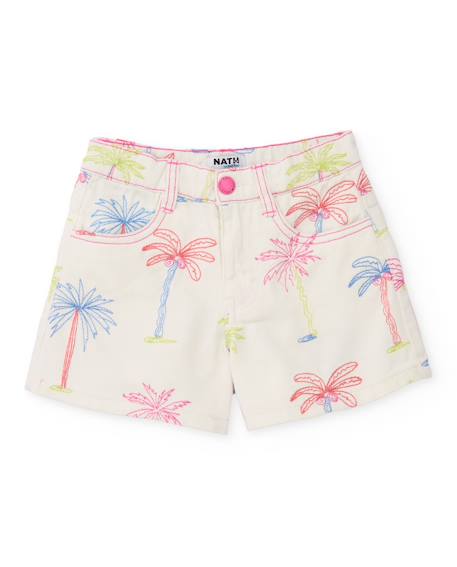 Fille-Short fille en tissu tissé avec motif palmiers all-over