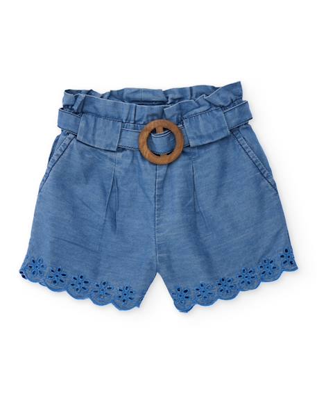 Bébé-Short-Short pour fille en toile avec broderies florales
