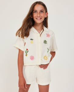 -Short fille en maille avec tissu brodé
