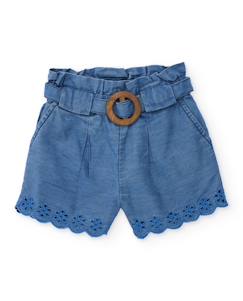 -Short pour fille en toile avec broderies florales