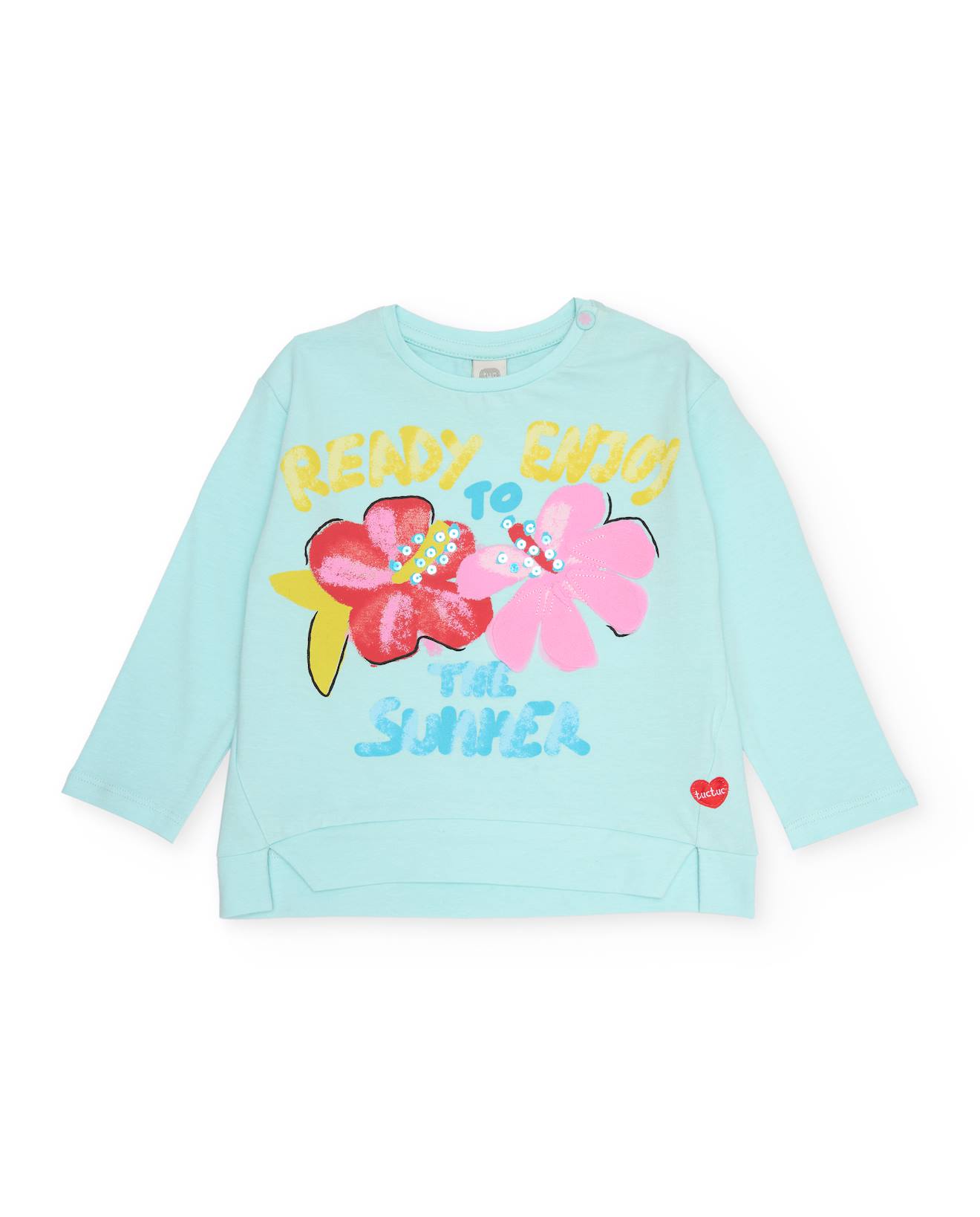 T-shirt Fille En Maille Avec Fleurs Sur Le Devant Bleu