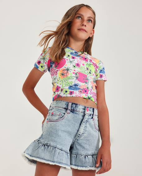Short fille uni en denim doux  - vertbaudet enfant