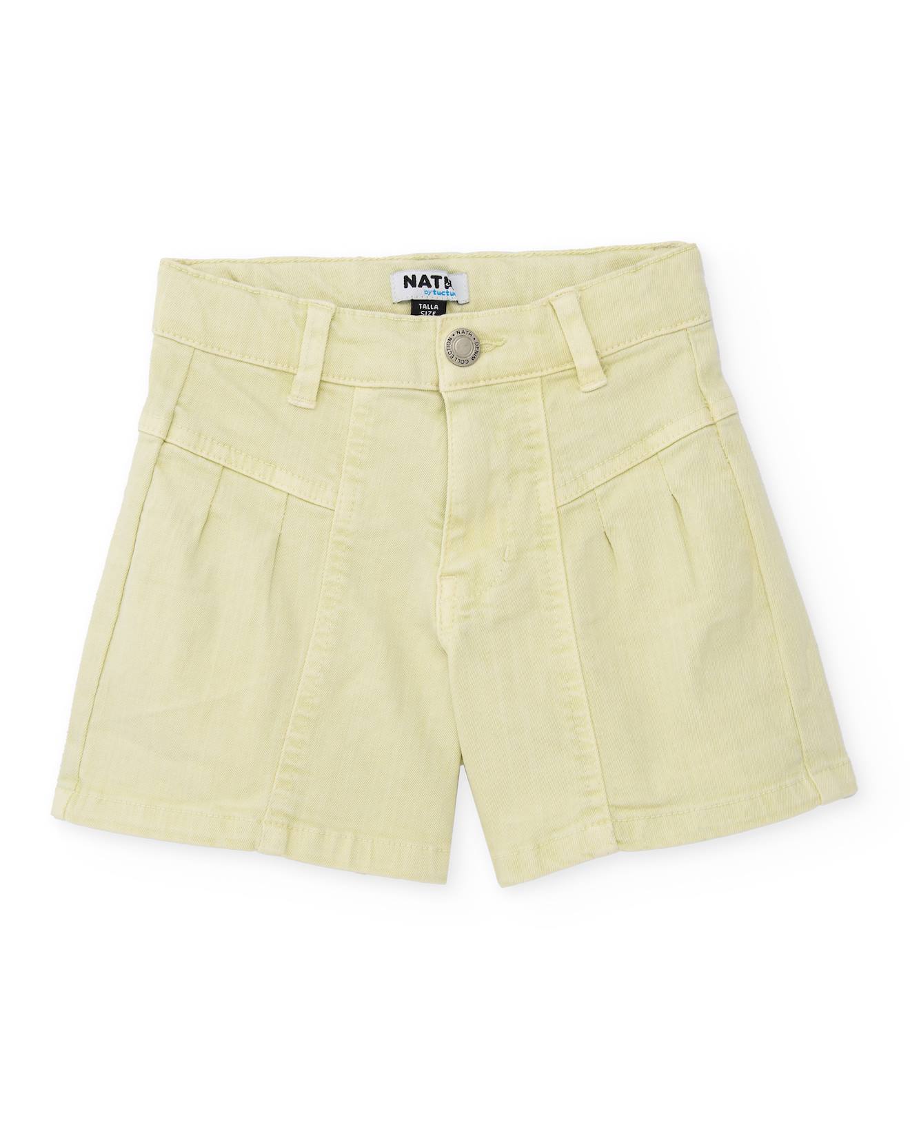 Short Fille En Tissu Tissé Avec Plis Sur Le Devant Vert