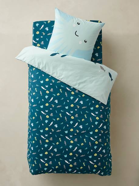 Parure Housse De Couette Taie D Oreiller Enfant Fonds Marins Bleu Vertbaudet