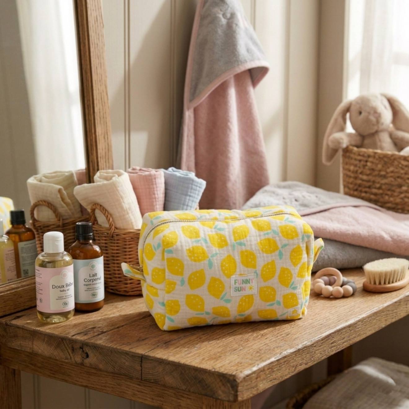 Trousse De Toilette En Coton Imprimé - Pop Jaune