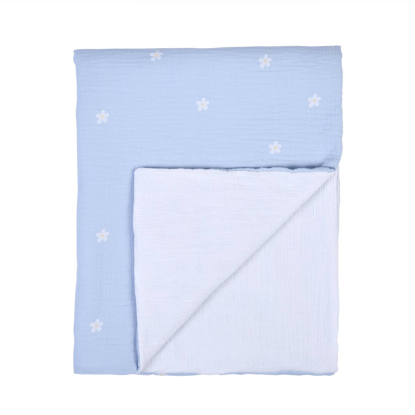 Couverture Bébé - 80x100 Cm - Mousseline Fleur Bleu