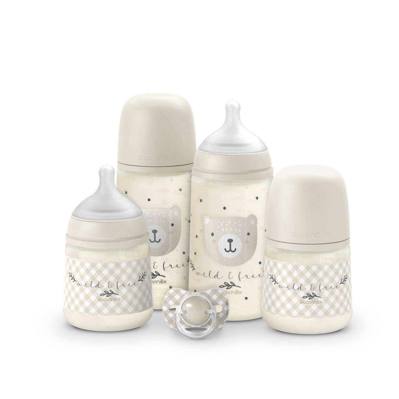Set Nouveau-né Sucette Et 4 Biberons Wild & Free Beige