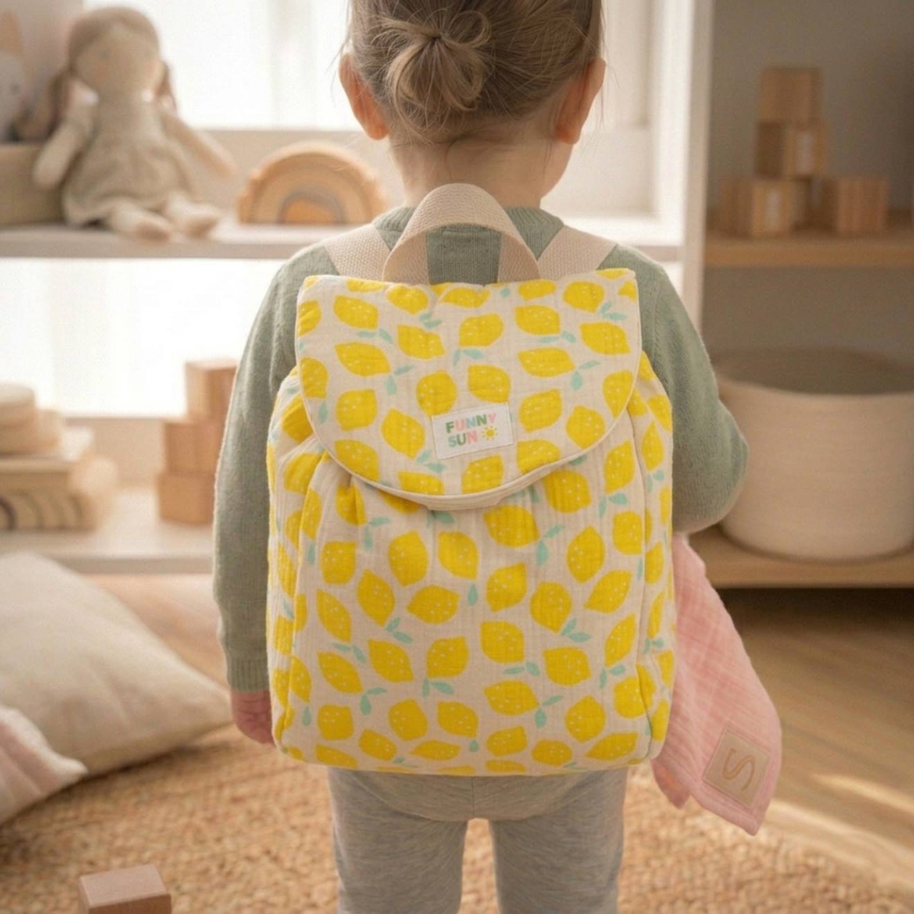 Sac À Dos Maternelle En Coton Jaune
