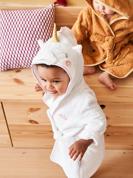 Peignoir De Bain Bebe Personnalisable Licorne Blanc Vertbaudet