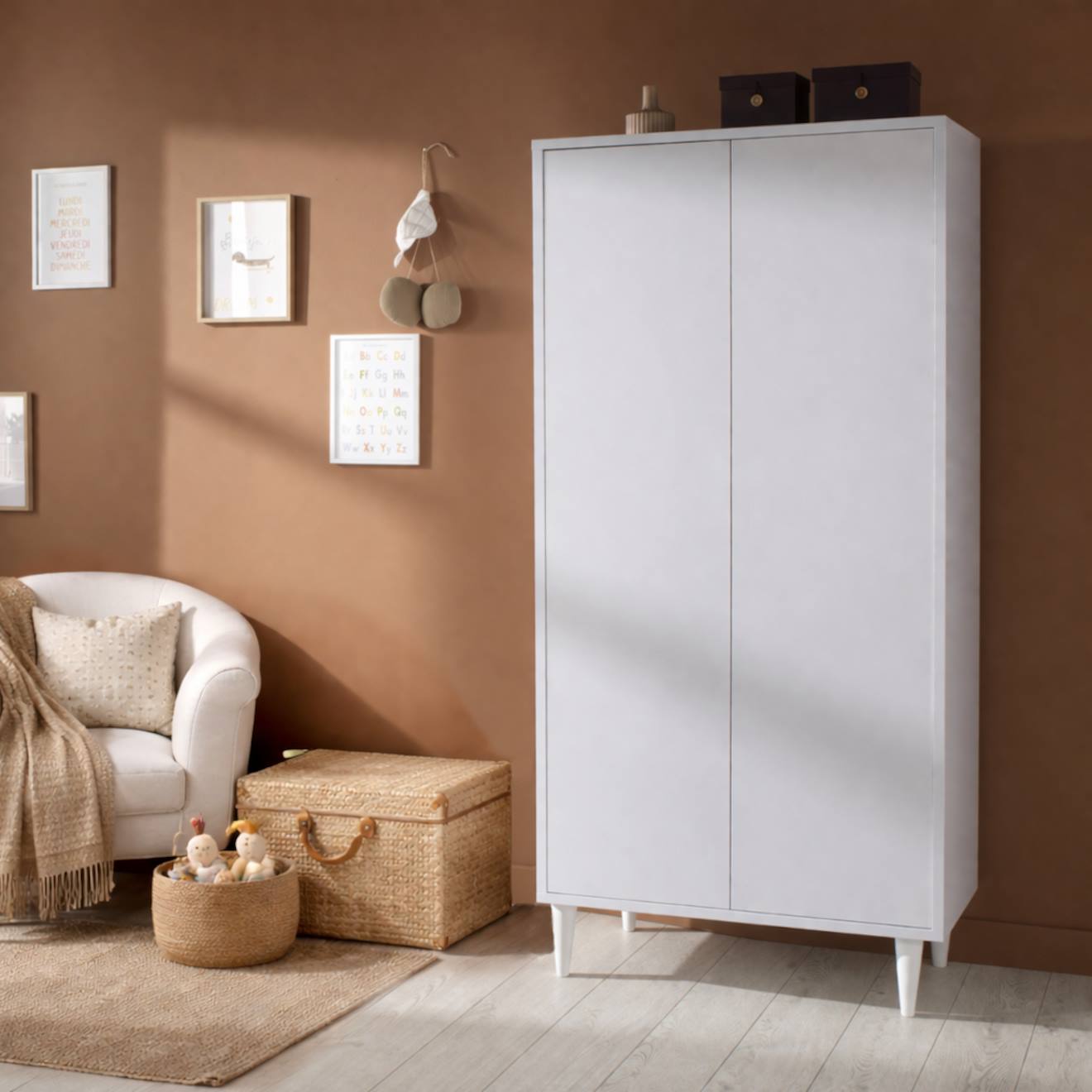 Armoire 2 Portes Avec Étagères Et Penderie - Ouverture Push - Milann Blanc