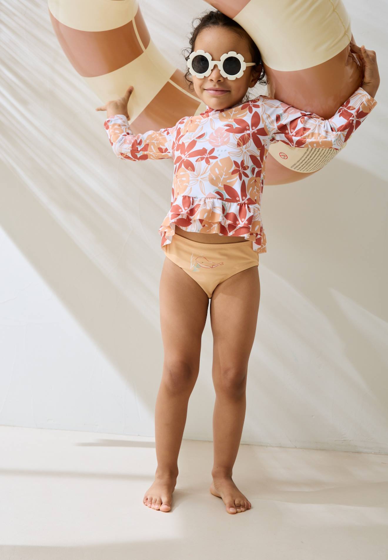 Maillot De Bain Fille 2 Pièces T-shirt De Protection Uv Et Culotte Cassis Corail