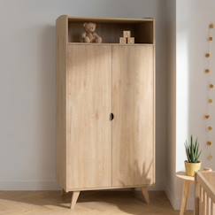 Chambre et rangement-Armoire 2 portes et une niche avec étagères et penderie - poignées métal décor bois hêtre charme - mia