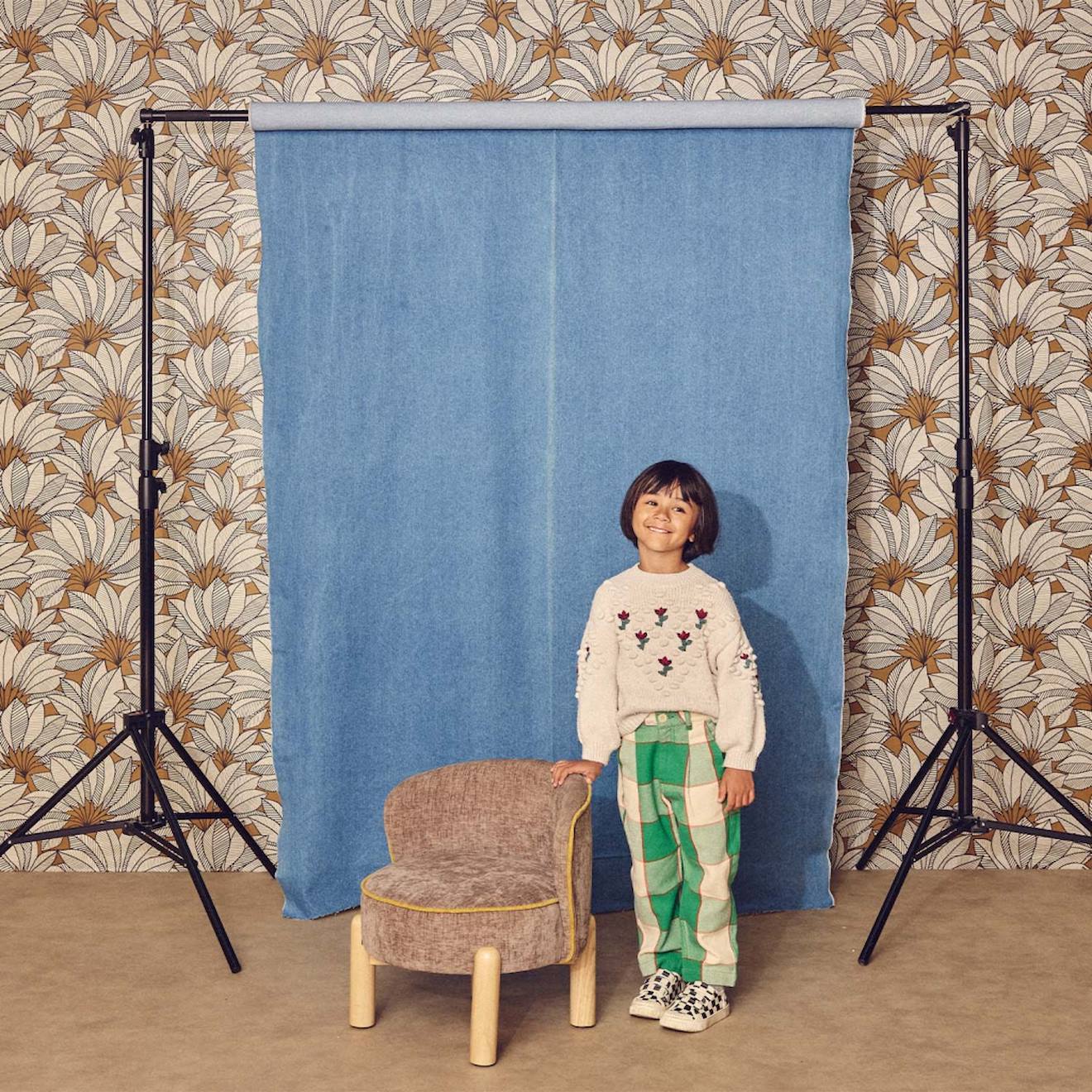 Fauteuil Vintage Enfant Bois D'hévéa Et Tissu Chenille - Louisa Taupe