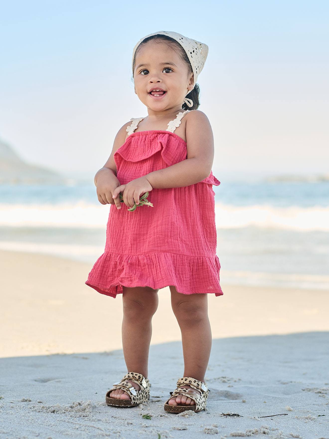 Ensemble robe bandana bébé fille framboise