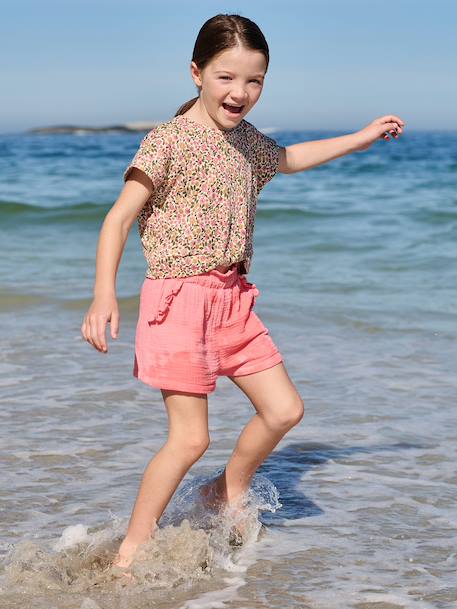 Fille-Short fille taille en gaze de coton