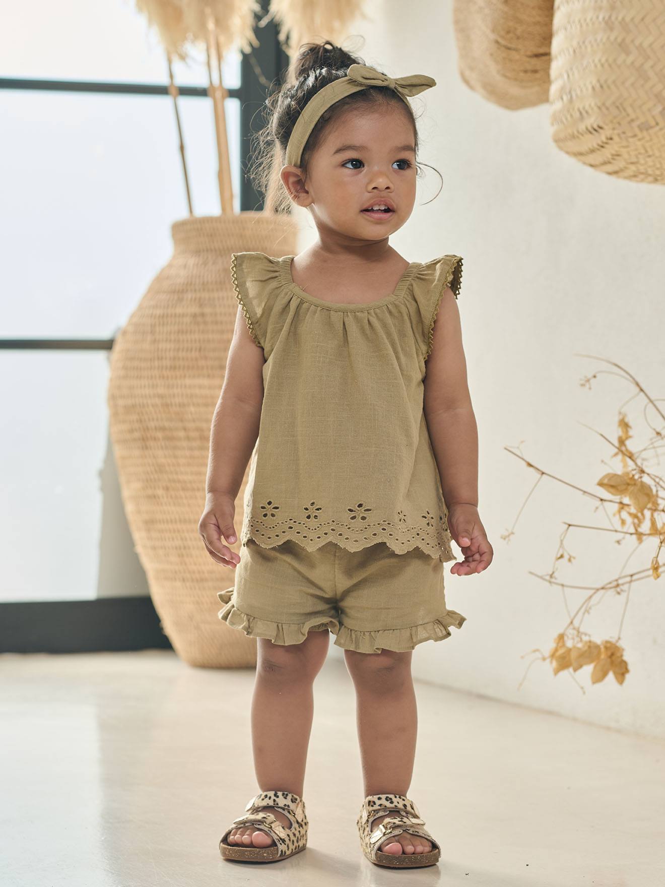 Ensemble bébé fille 3 pièces coton kaki