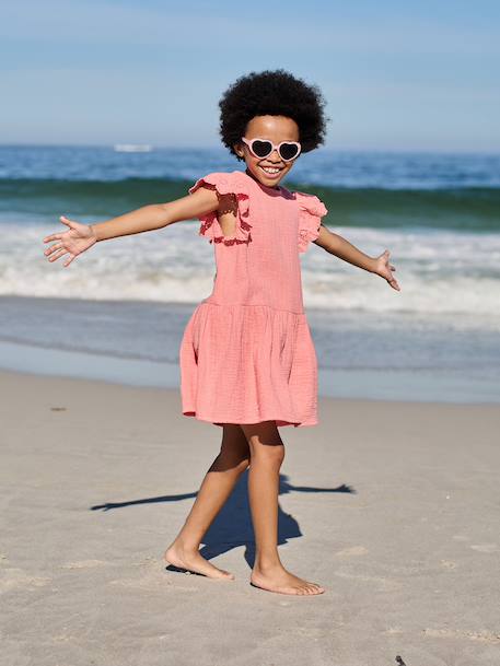 Robe fille gaze de coton manches courtes brodées  - vertbaudet enfant