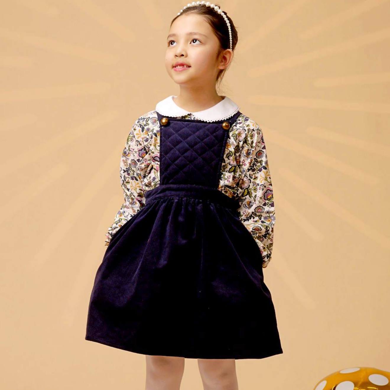 Robe Salopette Hiver Velours Ecolière Bleu Marine