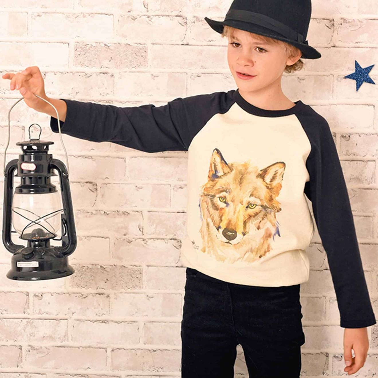 Sweat-shirt Imprimé Loup The Wolf Beige Noir