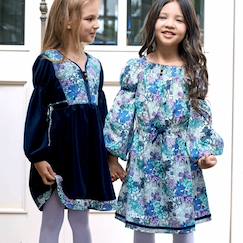 -Robe  fleurie   à manches longues et col smocks  chimene