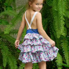 -Robe salopette liberty   à volants et bretelles  gigi