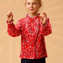 -Blouse fleurie   avec col à volants  lili rose