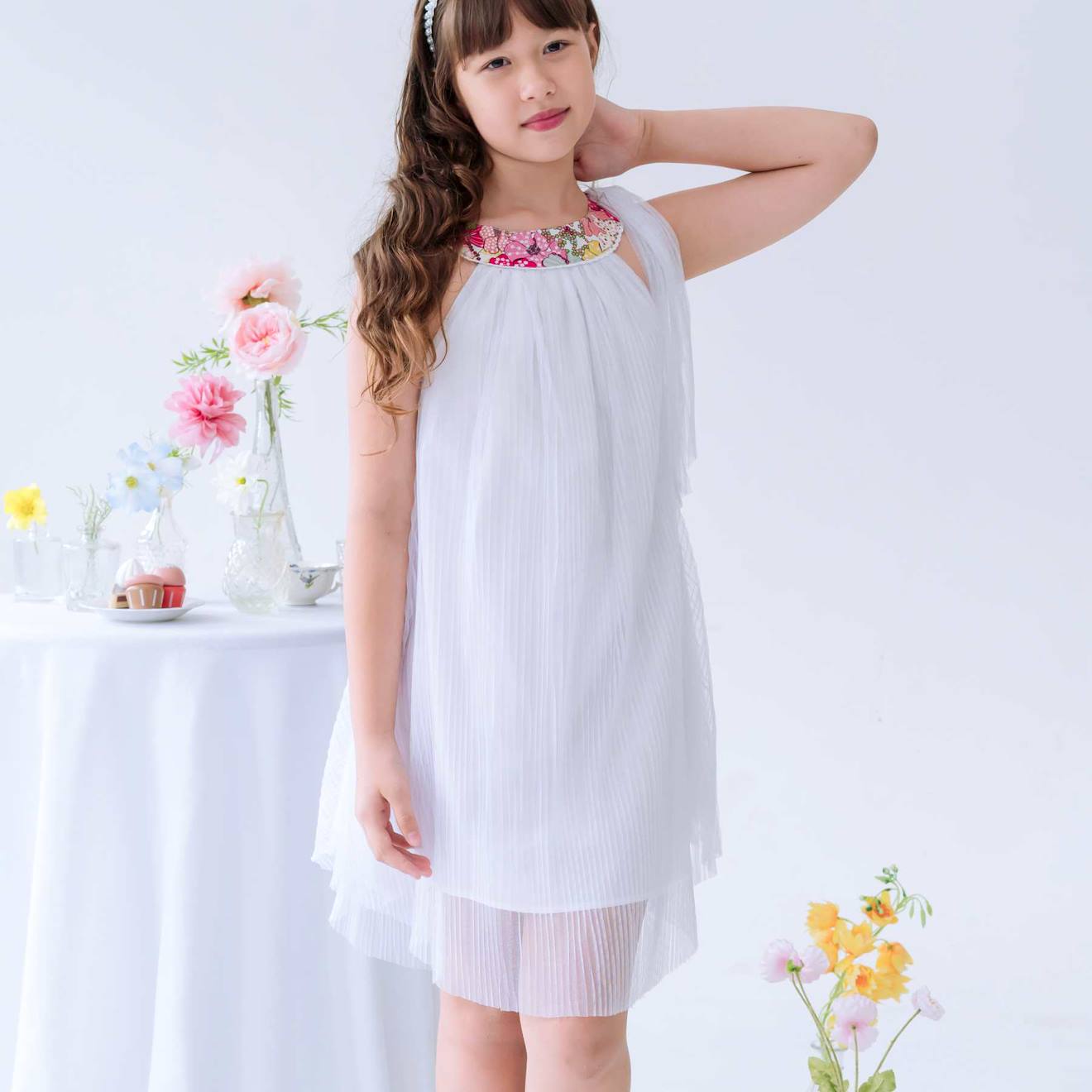 Robe Cérémonie Col Liberty Alizee Blanc Rose Floral Robe Cérémonie Col Liberty Alizee Blanc Rose Floral