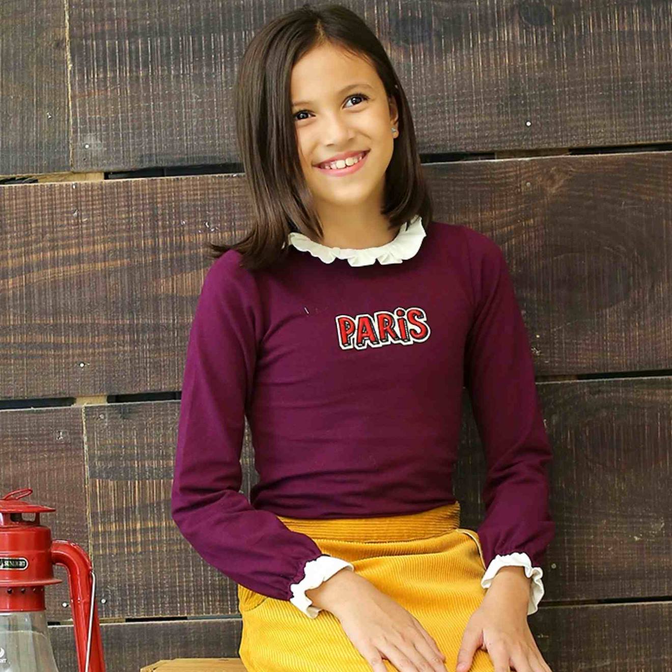 Tee-shirt Manches Longues Jersey Paris Camille Bordeaux Prune