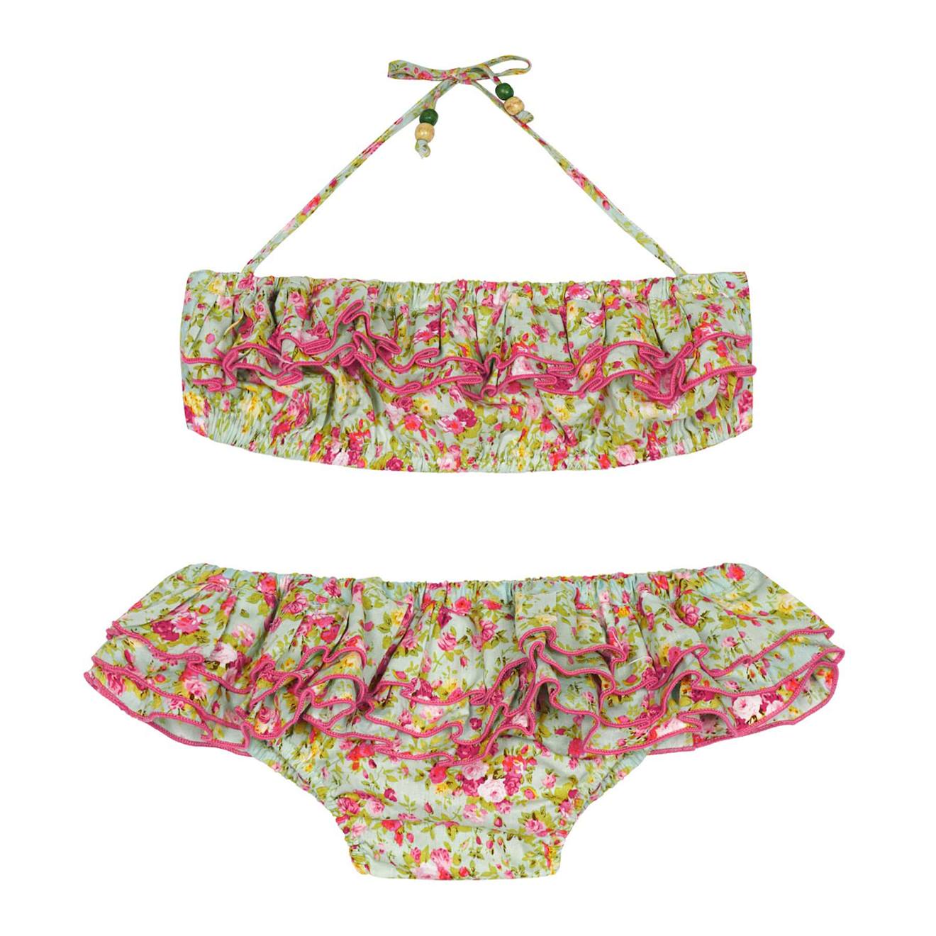 Maillot De Bain 2 Pièces Liberty Pièceà Volants Swan Vert D'eau Rouge