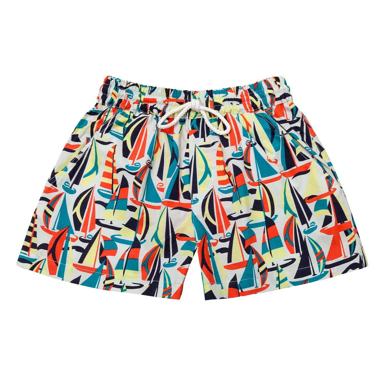 Short De Bain Imprimé Voiliers Rétros Swimboy Orange Imprimé Voiliers