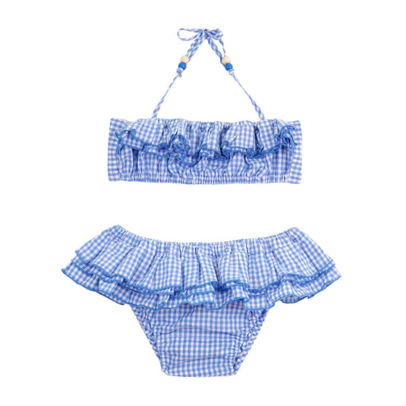 Maillot De Bain 2 Pièces Vichy Swan Bleu Ciel Blanc