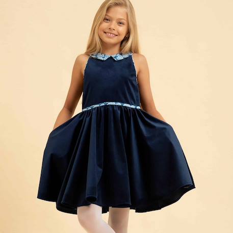 Robe  qui tourne velours   et col    hepburn  - vertbaudet enfant