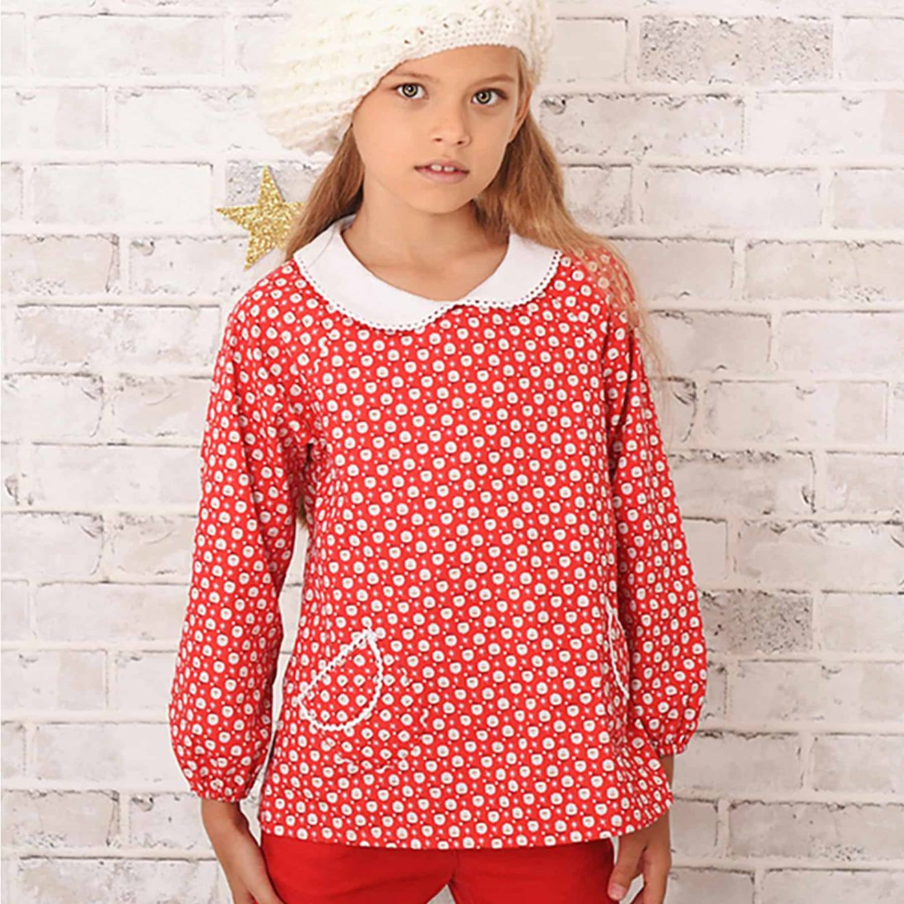 Blouse De Noël À Col Claudine Rouge Blanc