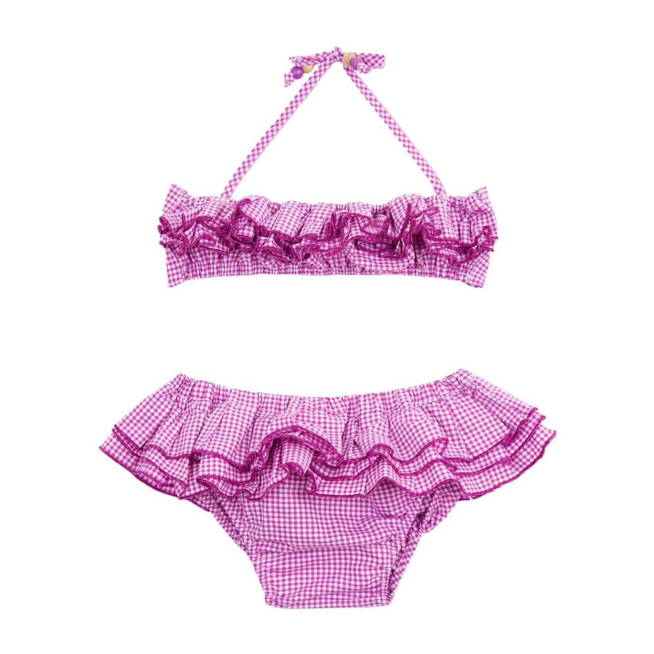 Maillot De Bain 2 Pièces Vichy À Volant Swan Violet Blanc