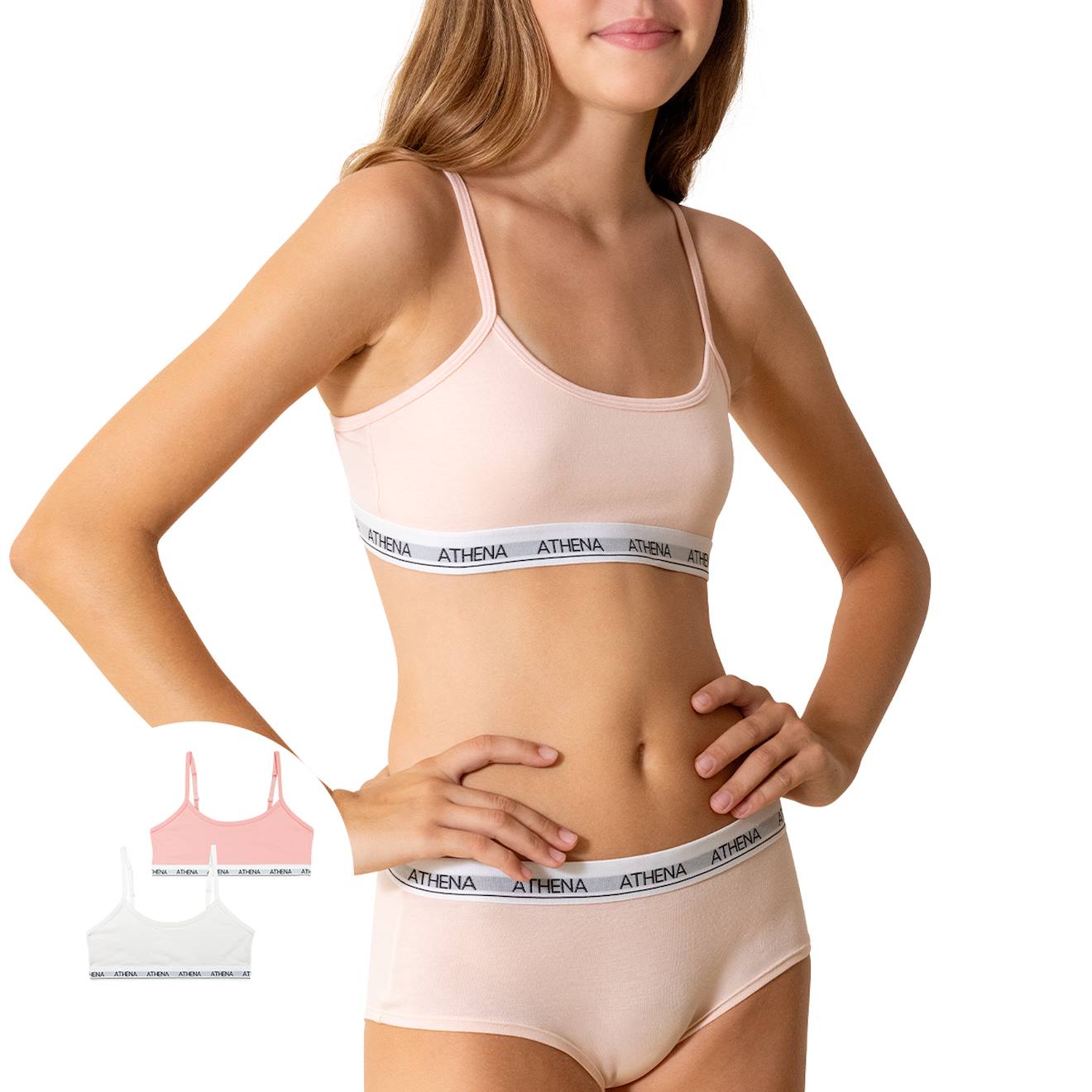 Lot De 2 Brassires Coton Ultra Doux Blanc-rose Pastel 13$