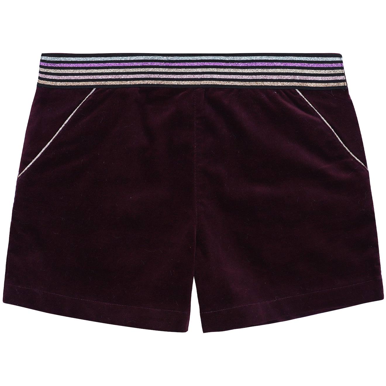 Short Hiver Velours Ceinture À Paillettes Poupette Bordeaux Prune