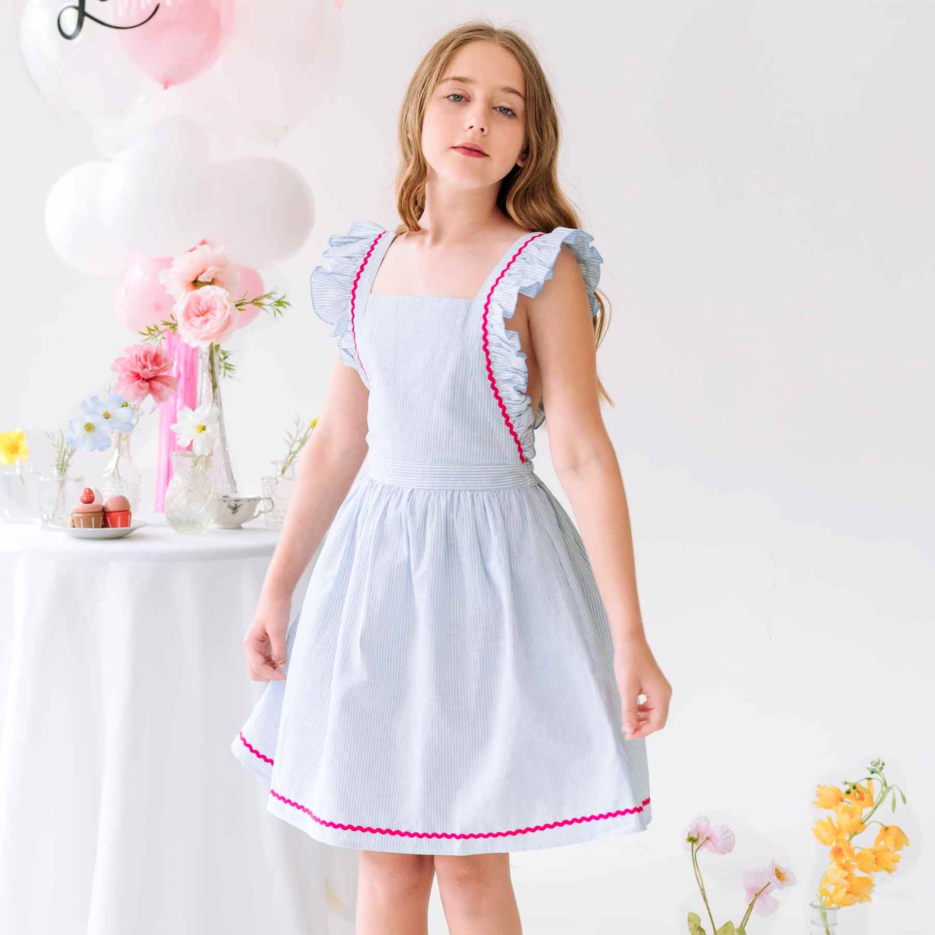 Robe De Cérémonie Rayures À Volants Lili Bleu Ciel