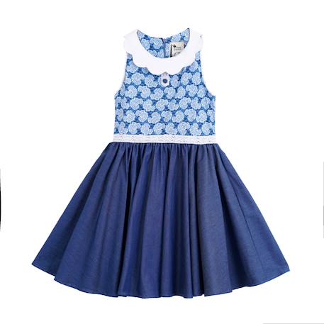 Robe cérémonie  qui tourne fleurie    hepburn Bleu denim bleu roi 3 - vertbaudet enfant 