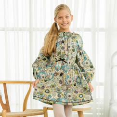-Robe  fleurie   à manches longues et col smocks  chimene
