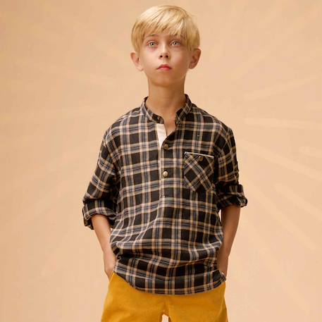 Garçon-Chemise carreaux tartan    et   col mao  rimbaud