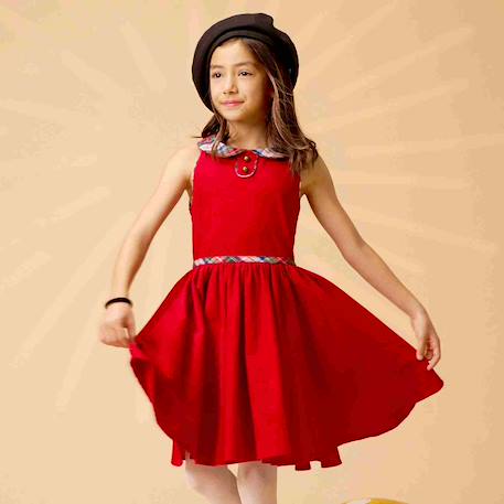 Robe qui tourne  en velours  et col claudine en tartan  hepburn  - vertbaudet enfant