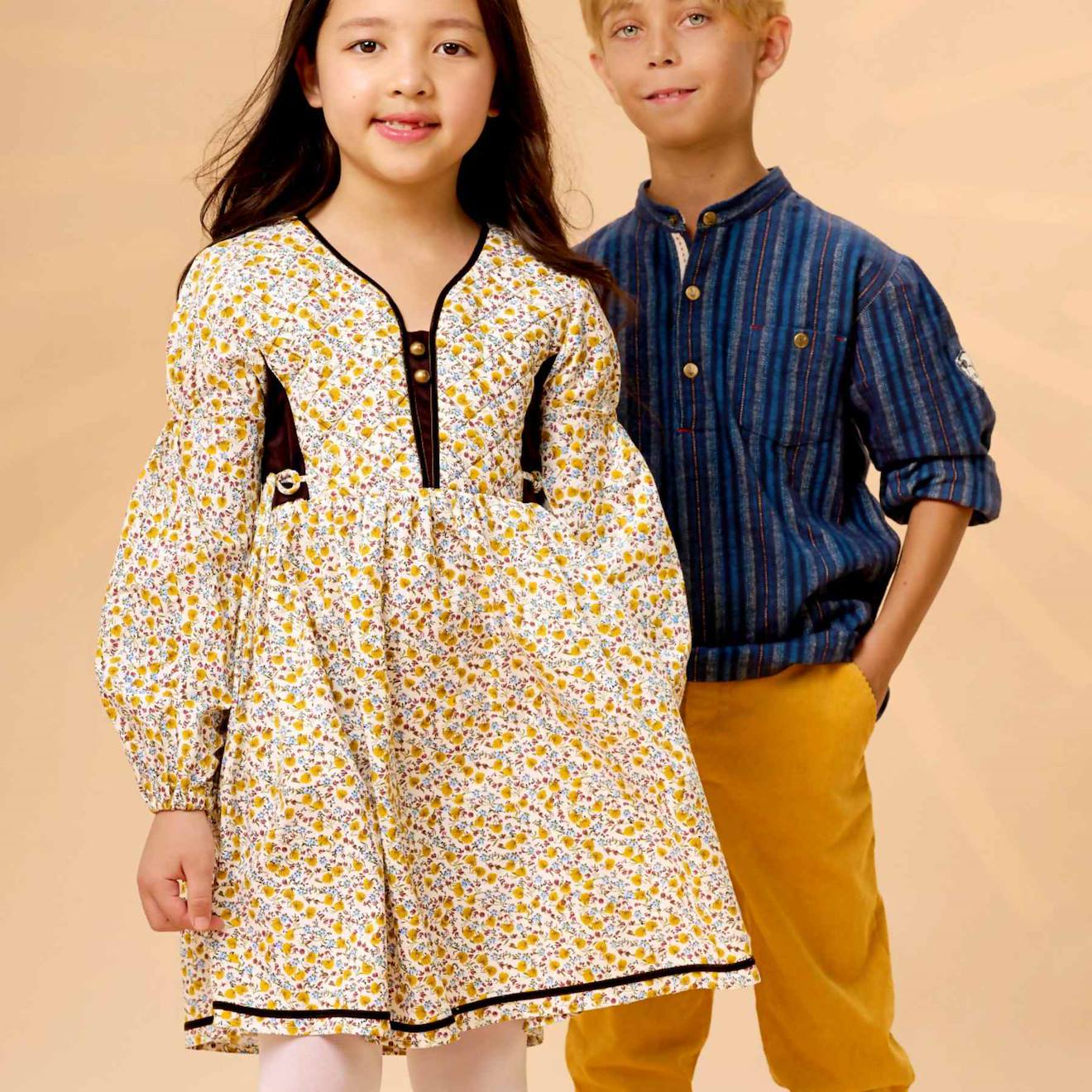 Robe Liberty À Manches Longues Margot Jaune Marron