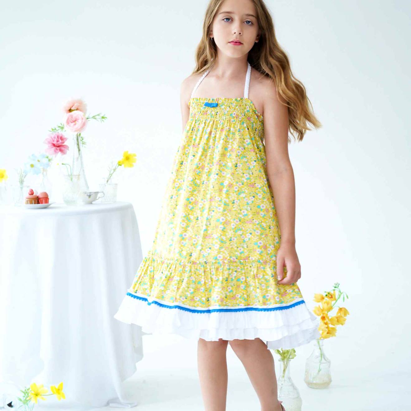 Robe Demoiselle D'honneur Bohème Liberty Esmeralda Jaune Fleuri