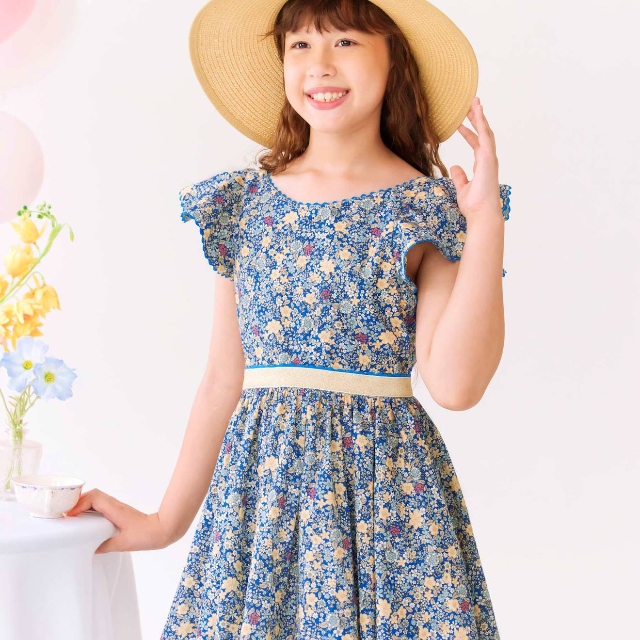 Robe Cérémonie Fleurie Et À Volants Angel Bleu Foncé Or