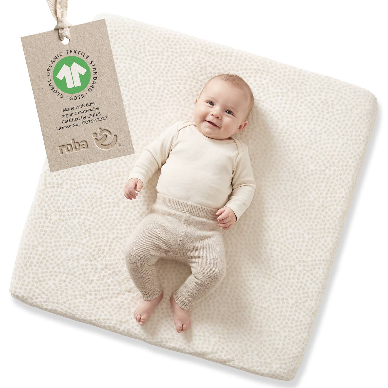 Housse De Matelas À Langer En Coton Bio Motif Pois En Relief Seashells Ecru
